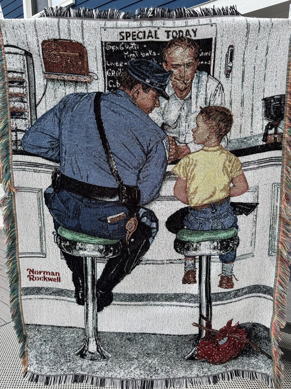 Vintage Norman Rockwell The Runaway Art Woven Tapestry Blanket 46x60 Made in USA